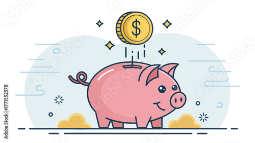 Piggy Bank with Coin Depositing Money in Colorful Design