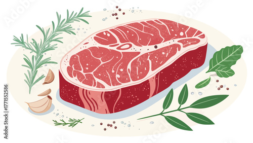 Raw beef steak with herbs spices ready to cook