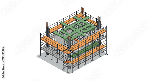 Isometric building construction scaffolding structure design