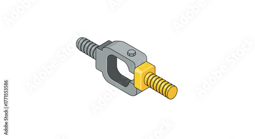 Isometric metal clamp with threaded rods and hexagonal nut