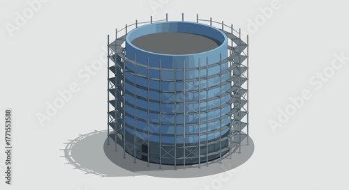 Isometric construction of tall cylindrical structure with scaffolding