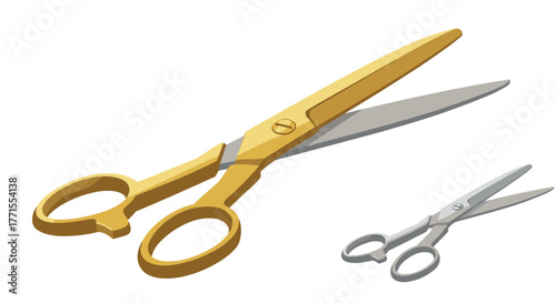Golden and silver scissors in realistic modern design
