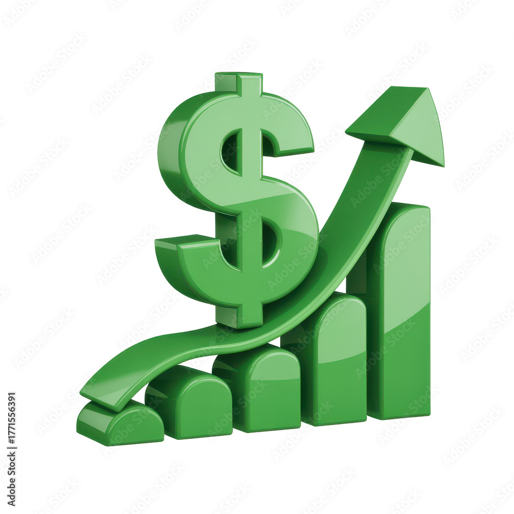 Obraz premium Dollar currency symbol rising on a bar graph indicating financial growth and success