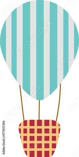 Blue and Red Striped Hot Air Balloon Illustration