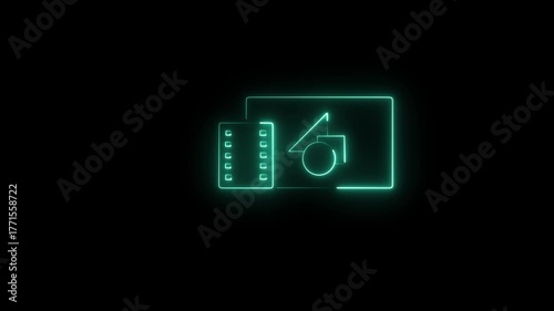 Neon new composition and new composition from footage icon on black background