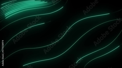 curved abstract green background neon light effect isolated on dark background