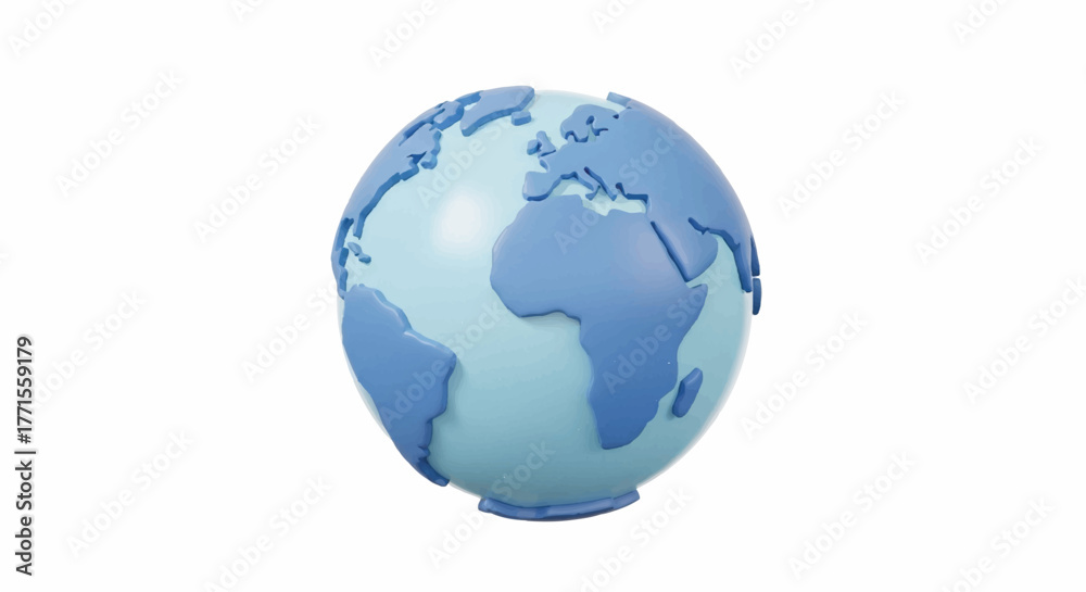 Fototapeta premium A blue globe with a gradient effect, centered on a white background, showcasing continents in varying shades of blue.