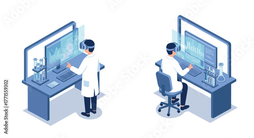 Futuristic laboratory: scientists using augmented reality for data analysis