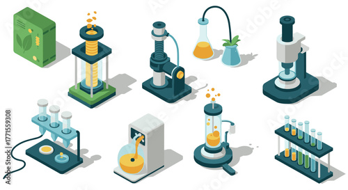 Modern isometric scientific equipment set for innovative laboratory concepts