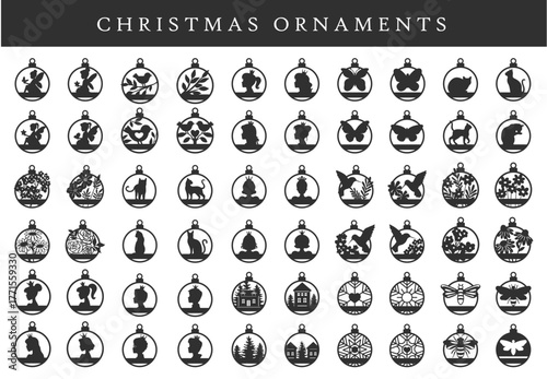 Christmas Ornament Silhouette. Vector Set illustrations fur cricut machine.