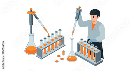 Scientist conducting laboratory experiments with pipette in modern lab setting