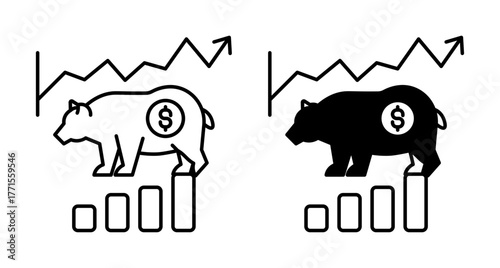 (Editable) Bear market symbol with upward trend line and bar chart icon