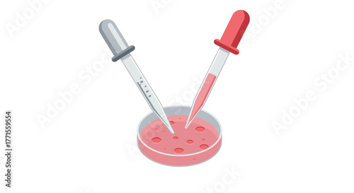 Scientific experiment with pipettes and petri dish in minimalist design