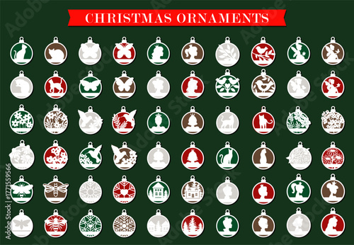 Christmas Ornament Silhouette. Vector Set illustrations fur cricut machine.