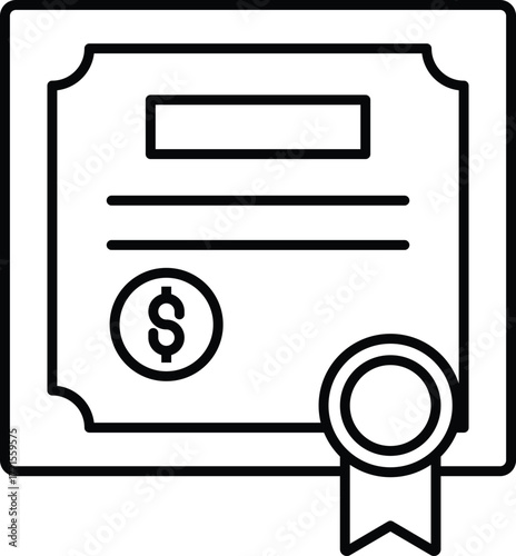 (Editable Stroke) Financial security bonds certificate icon representing investment and success