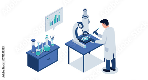 Scientist conducting research with microscope in modern laboratory setting