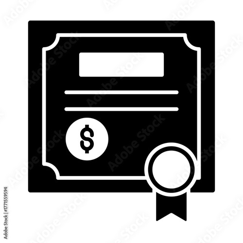 (Editable) Financial security bonds certificate icon representing investment and business achievement
