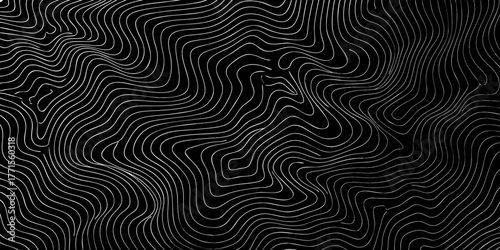 Abstract topographic map contour lines pattern on a dark background with white wavy lines creating a sense of depth and movement