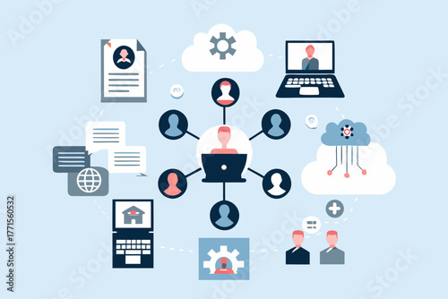 Digital network connecting people and cloud services for collaboration and communication