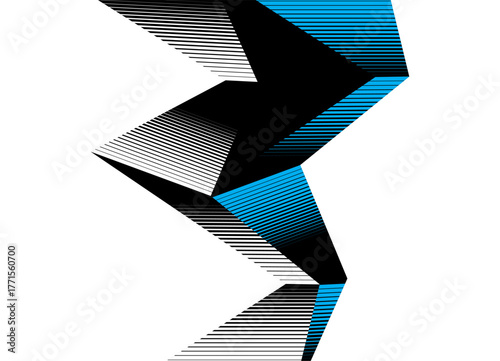 Broken vector design element on white background for interior, advertising, packaging, covers, printing. Modern pattern of sharp striped shapes, crystals, spikes, ice, stones. Place for text