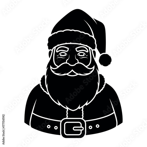 Black silhouette icon of santa claus s upper body isolated on white background