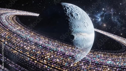 Majestic ringed planet glowing with cosmic light in the vast expanse of space