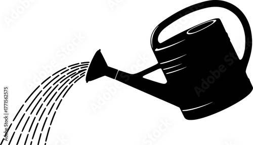 Watering Can Silhouette – Black Vector Illustration, Gardening Tool, Plant Care, Pouring Water, Agriculture, Nature, Horticulture, Clipart, Outline Design, Editable Vector.