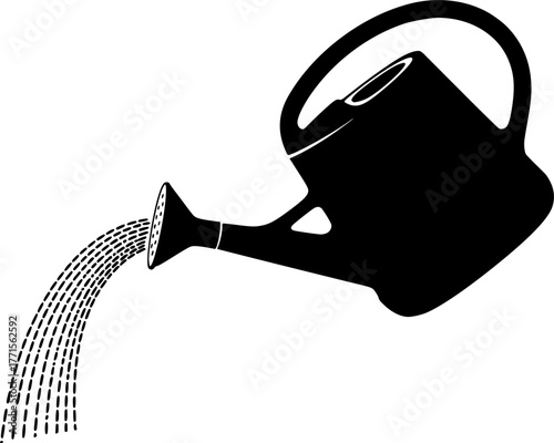 Watering Can Silhouette – Black Vector Illustration, Gardening Tool, Plant Care, Pouring Water, Agriculture, Nature, Horticulture, Clipart, Outline Design, Editable Vector.
