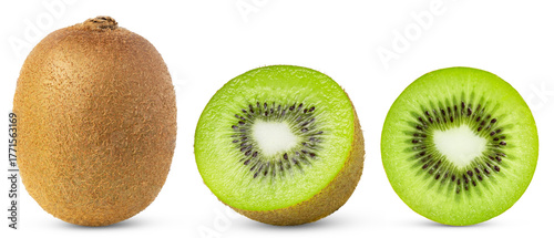Photos Kiwi fruit and sliced kiwi isolated