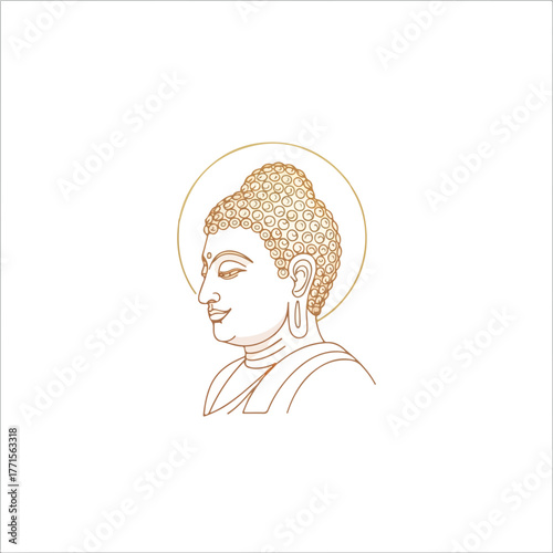 Buddha line art with simple drawing of Gautama Buddha in side view, great for spiritual design needs. This Buddha line art symbolizes enlightenment and inner peace,
