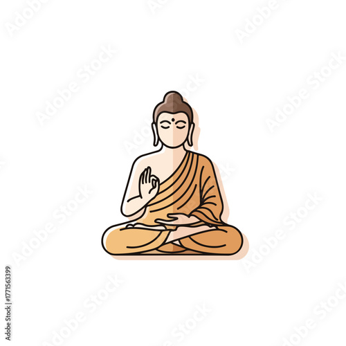 Buddha statue in meditation pose against plain background, statue depicting serenity and enlightenment. Buddha illustration brings spiritual vibes and aesthetic simplicity.