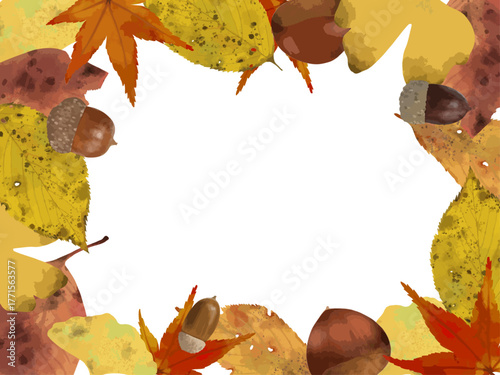 秋の落ち葉や木の実のフレーム