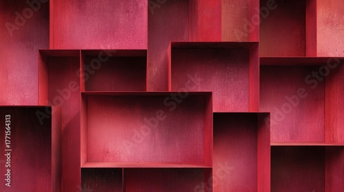 Red geometric abstract pattern of industrial metal boxes background