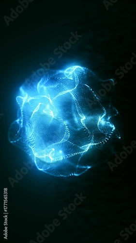 A dynamic blue light form pulses and shimmers. Its vibrant glow stands out against the dark background.