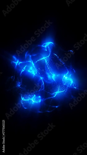A cluster of blue light pulses and moves organically against a black backdrop.