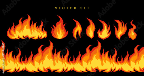 Colored hand drawn fire shape set. Pastel pencil doodle bundle for collage, sticker, poster, banner. Vector illustration