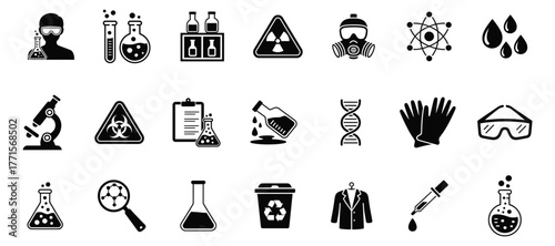 Science and laboratory outline icons set vector illustration chemistry, biology, physics