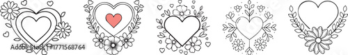 Minimalist flower and heart line art boho floral design
