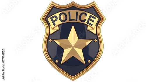 Professional golden police badge emblem with star and POLICE text, symbolizing authority, justice, and security for law enforcement projects.