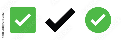 Green check mark icon. Check mark vector icon. Checkmark Illustration. Vector symbols set ,green checkmark isolated on white background. Correct vote choise isolated symbol.