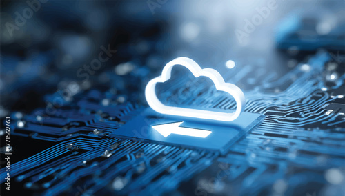 Cloud Computing Technology Concept with Glowing Cloud and Arrow Transferring Data