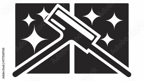 Professional window cleaning service emblem, promising sparkling results and clear views, creating a fresh and bright environment using modern cleaning equipment