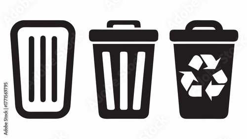 Promote eco-consciousness with these minimalist bin icons, perfect for environmental campaigns and sustainable living guides, encouraging responsible waste sorting