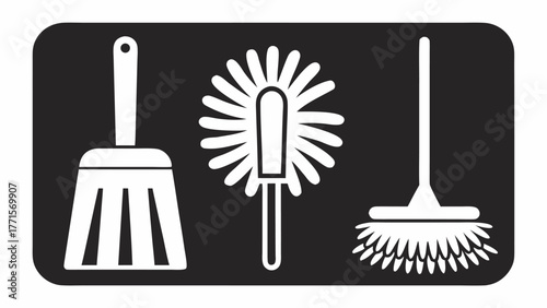 Professional cleaning service emblem featuring classic cleaning tools, instantly recognizable and perfect for branding, advertising home hygiene and sanitation