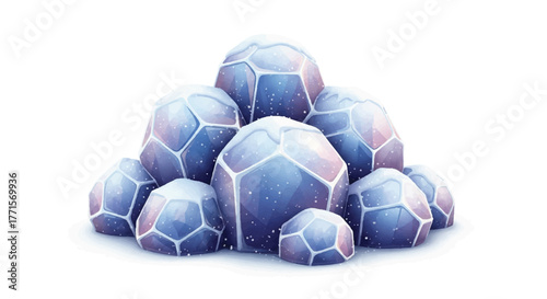 Illustration of a pile of blue and pink gemstones with a faceted surface on a white background.
