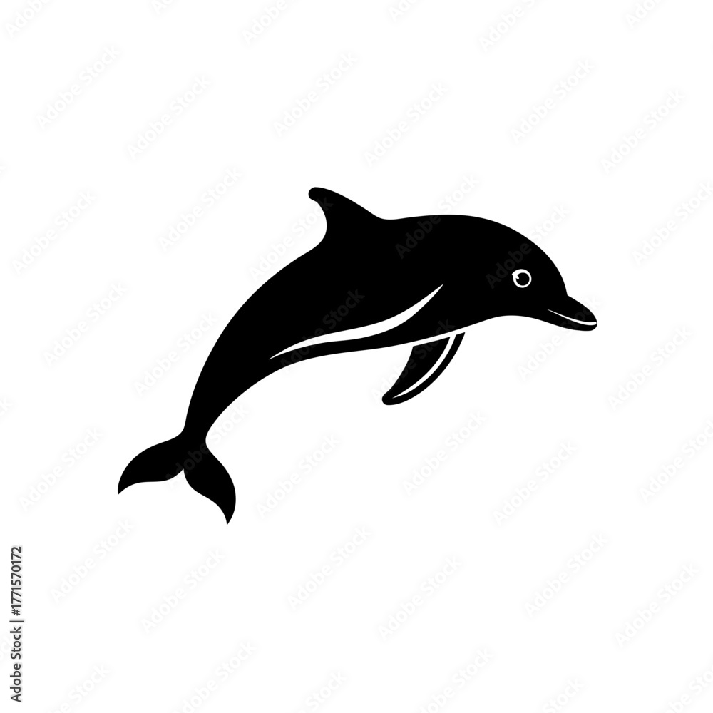 Fototapeta premium Silhouette of a single dolphin on transparent background