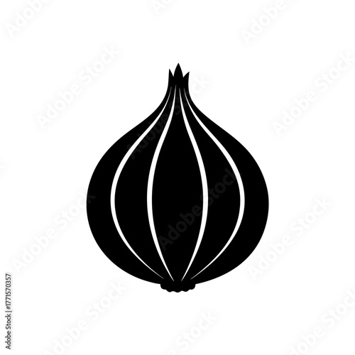 Silhouette image of a single onion on transparent background