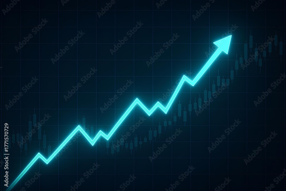 Naklejka premium Stock market chart with upward trend and glowing lines