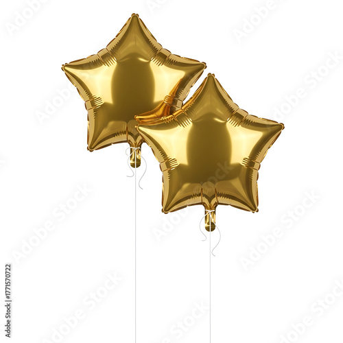 Gold Star Balloons Festive Party Isolated On Transparent Background