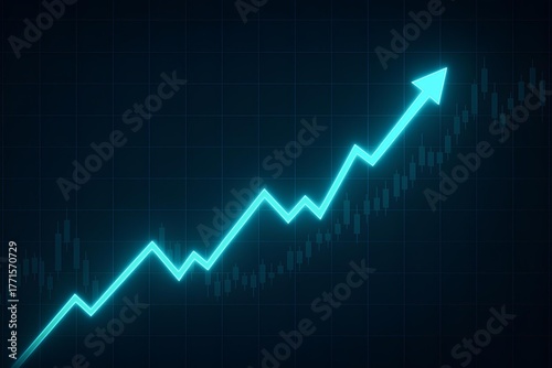 Stock market chart with upward trend and glowing lines